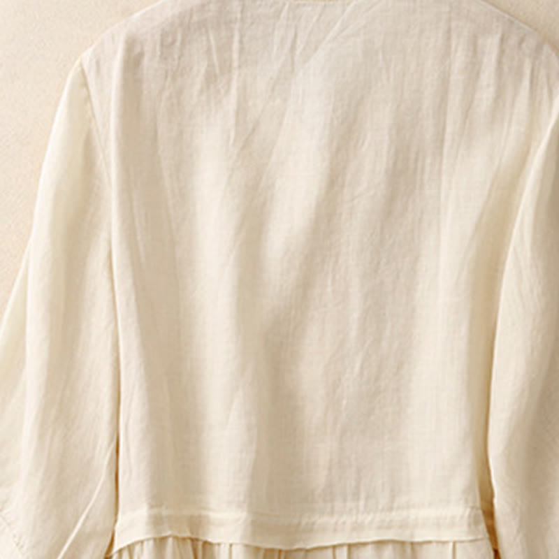 Damen-Baumwollhemd mit Dreiviertelärmeln und Buddha Stones -Stickerei vorne mit Knopfdesign  - image 15