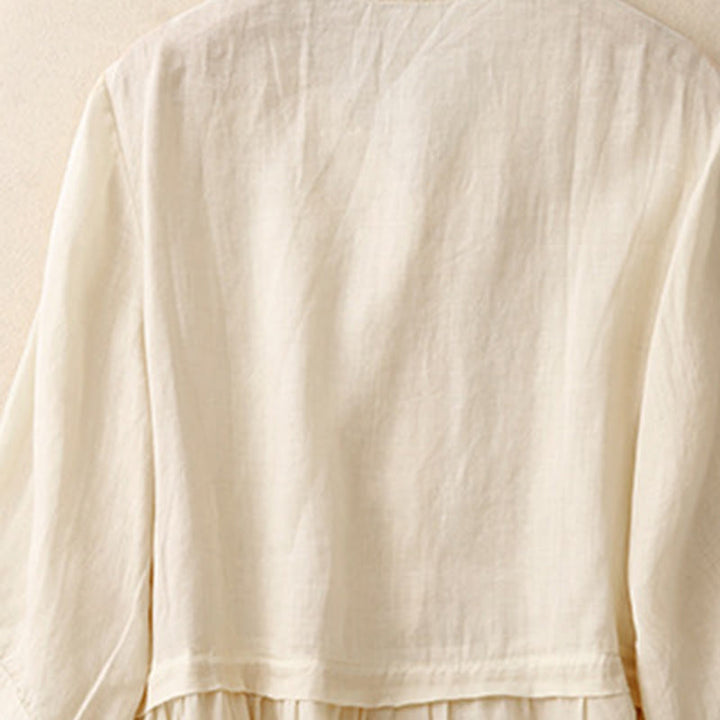 Damen-Baumwollhemd mit Dreiviertelärmeln und Buddha Stones -Stickerei vorne mit Knopfdesign  - image 15