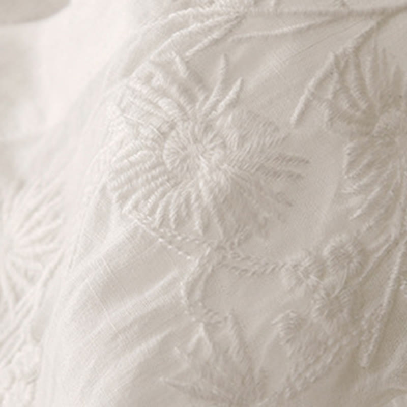 Damen-Baumwollhemd mit Dreiviertelärmeln und Buddha Stones -Stickerei vorne mit Knopfdesign  - image 8