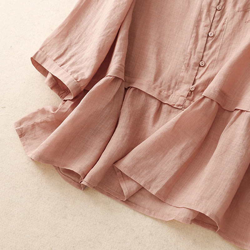 Damen-Baumwollhemd mit Dreiviertelärmeln und Buddha Stones -Stickerei vorne mit Knopfdesign  - image 23