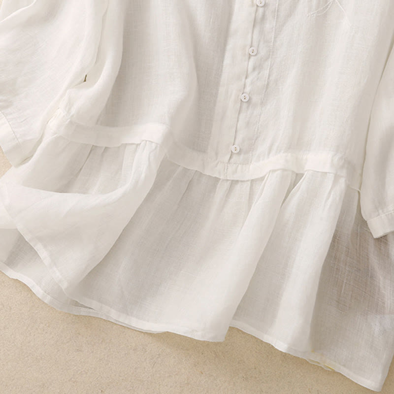 Damen-Baumwollhemd mit Dreiviertelärmeln und Buddha Stones -Stickerei vorne mit Knopfdesign  - image 7