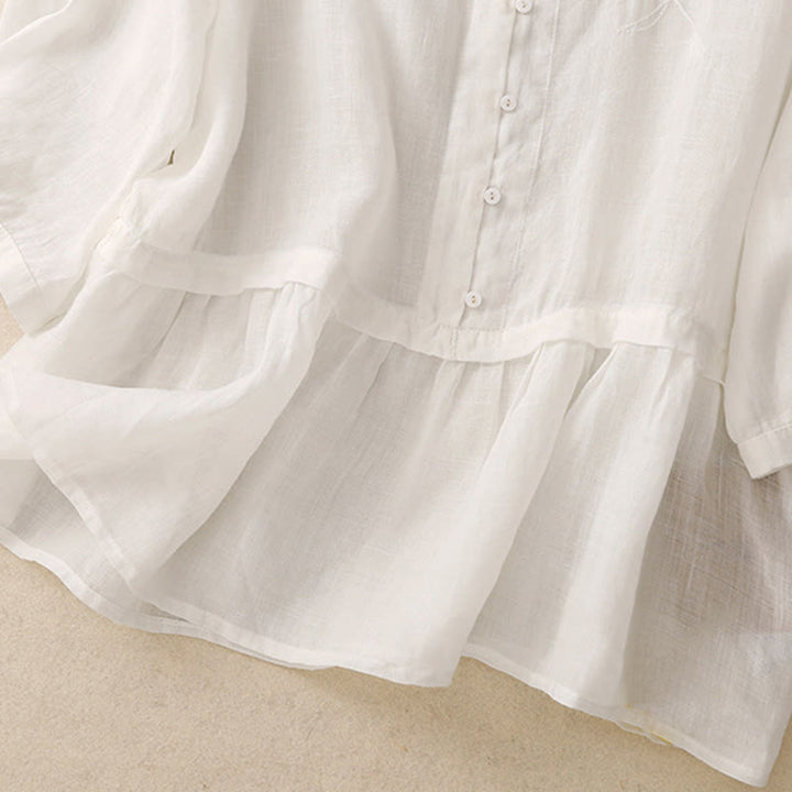 Damen-Baumwollhemd mit Dreiviertelärmeln und Buddha Stones -Stickerei vorne mit Knopfdesign  - image 7