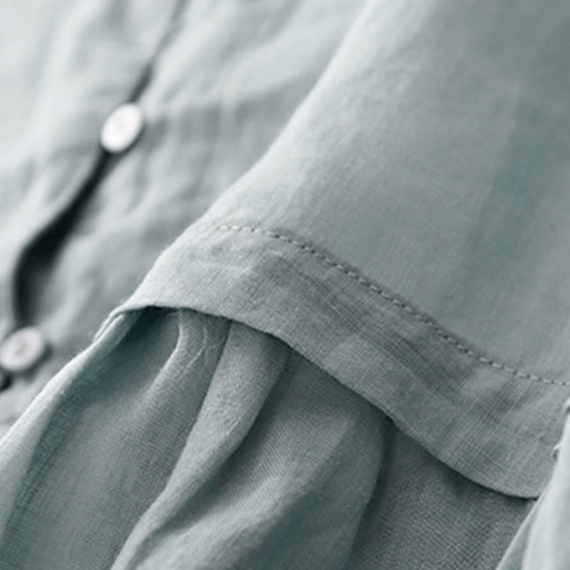 Damen-Baumwollhemd mit Dreiviertelärmeln und Buddha Stones -Stickerei vorne mit Knopfdesign  - image 4