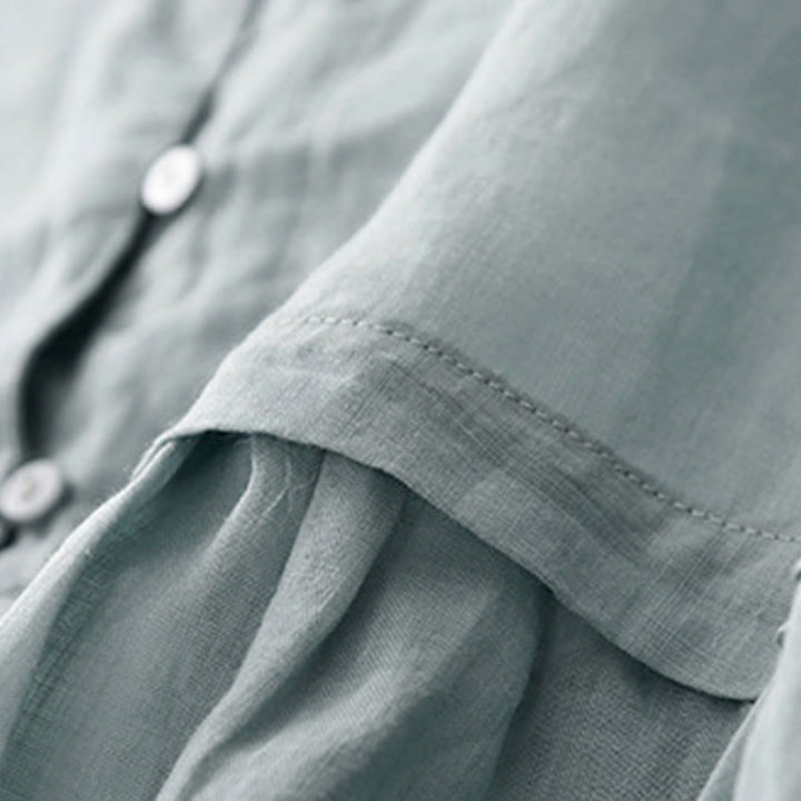 Damen-Baumwollhemd mit Dreiviertelärmeln und Buddha Stones -Stickerei vorne mit Knopfdesign  - image 4