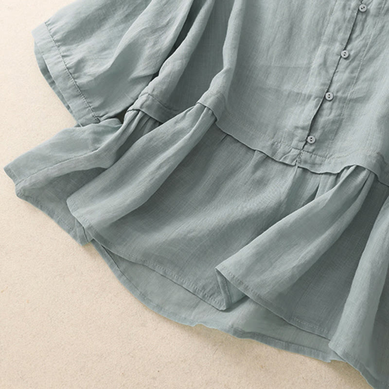 Damen-Baumwollhemd mit Dreiviertelärmeln und Buddha Stones -Stickerei vorne mit Knopfdesign  - image 5