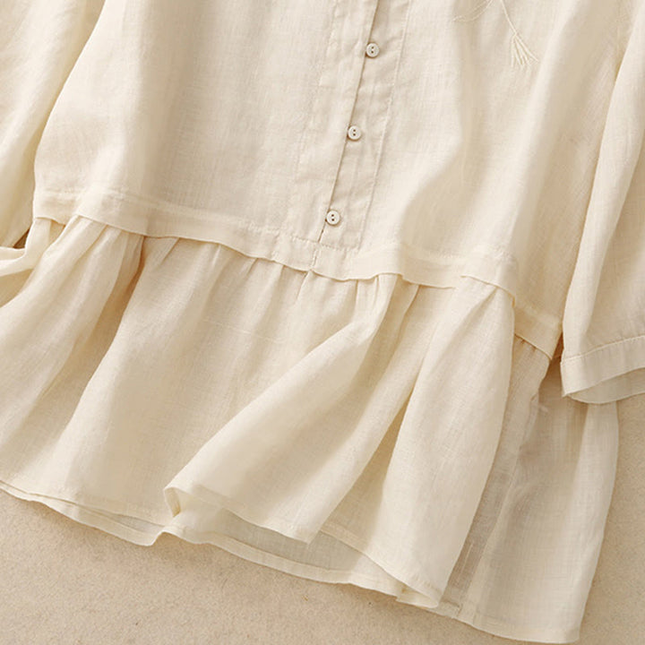 Damen-Baumwollhemd mit Dreiviertelärmeln und Buddha Stones -Stickerei vorne mit Knopfdesign  - image 20