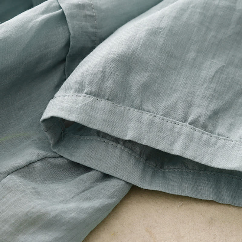 Damen-Baumwollhemd mit Dreiviertelärmeln und Buddha Stones -Stickerei vorne mit Knopfdesign  - image 2