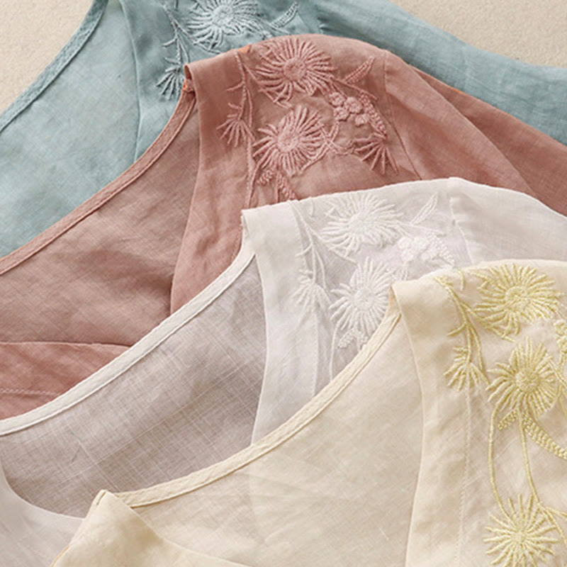 Damen-Baumwollhemd mit Dreiviertelärmeln und Buddha Stones -Stickerei vorne mit Knopfdesign  - image 27