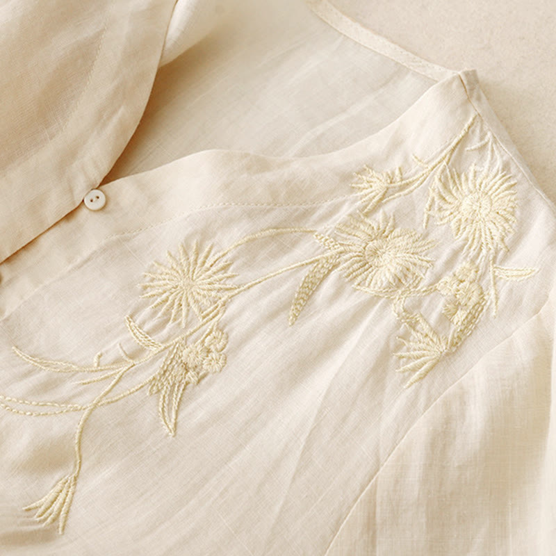 Damen-Baumwollhemd mit Dreiviertelärmeln und Buddha Stones -Stickerei vorne mit Knopfdesign  - image 13