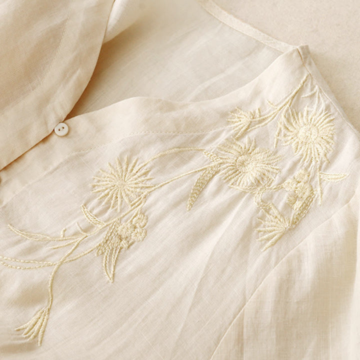 Damen-Baumwollhemd mit Dreiviertelärmeln und Buddha Stones -Stickerei vorne mit Knopfdesign  - image 13