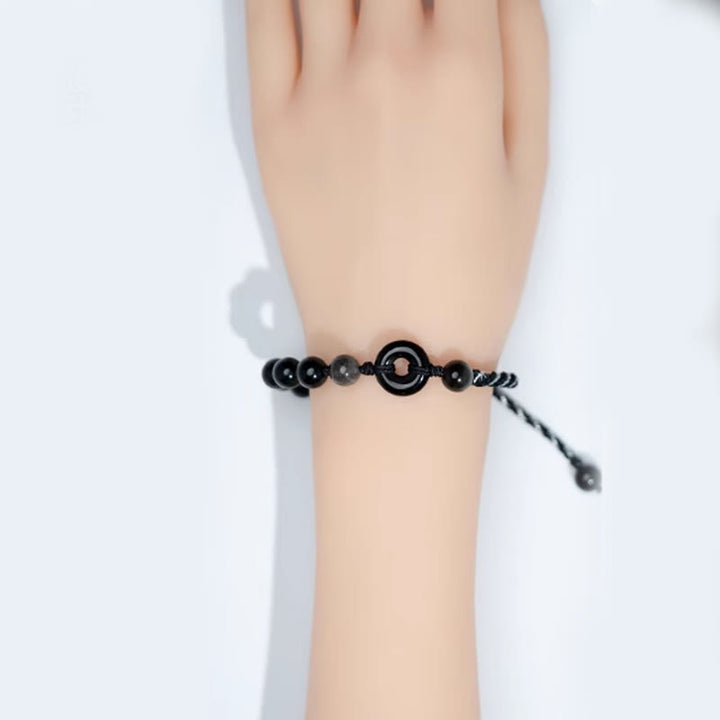 Buddha Stones Natürlicher schwarzer Obsidian Peace Buckle Purification Schwarzes Seilarmband - image 4