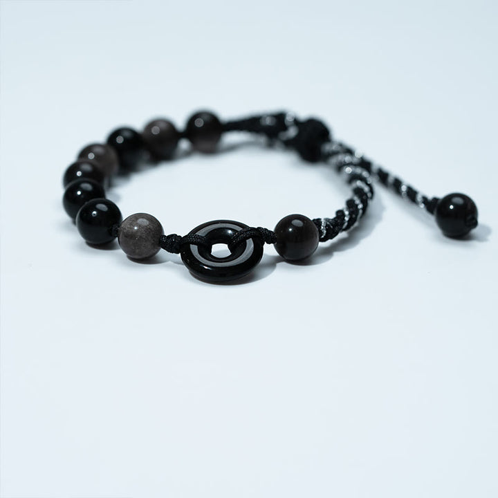 Buddha Stones Natürlicher schwarzer Obsidian Peace Buckle Purification Schwarzes Seilarmband - image 2