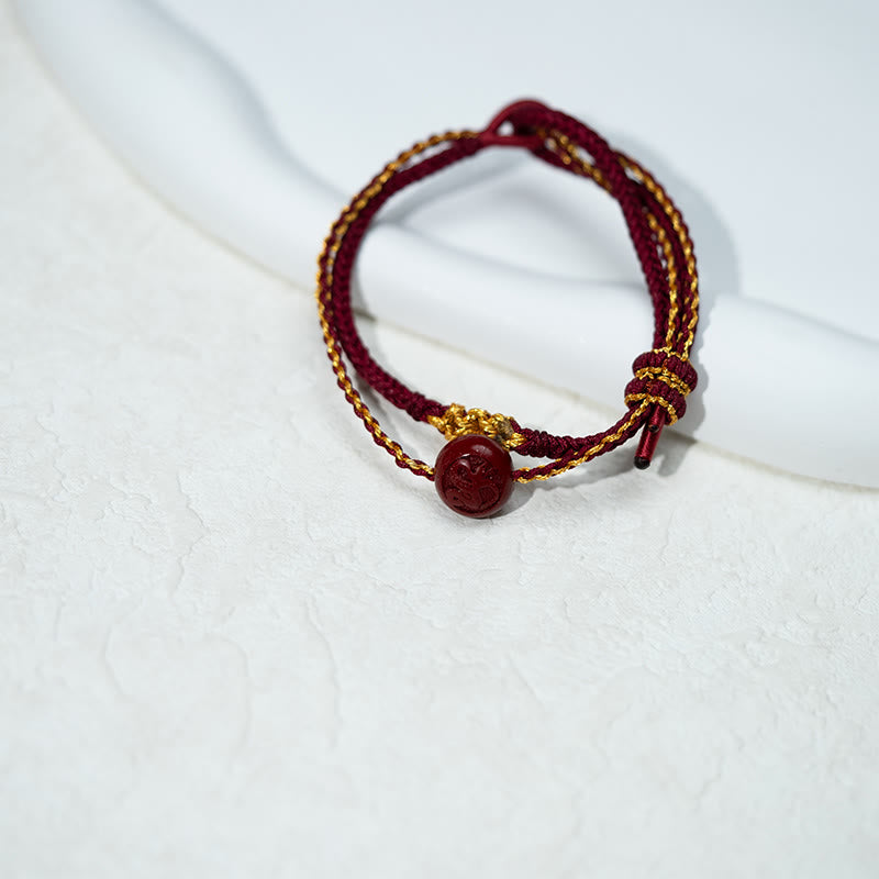 Buddha Stones, Pfirsichblütenknoten, Zinnoberperlen, achtsträngiges Zopf-Segensarmband - image 3