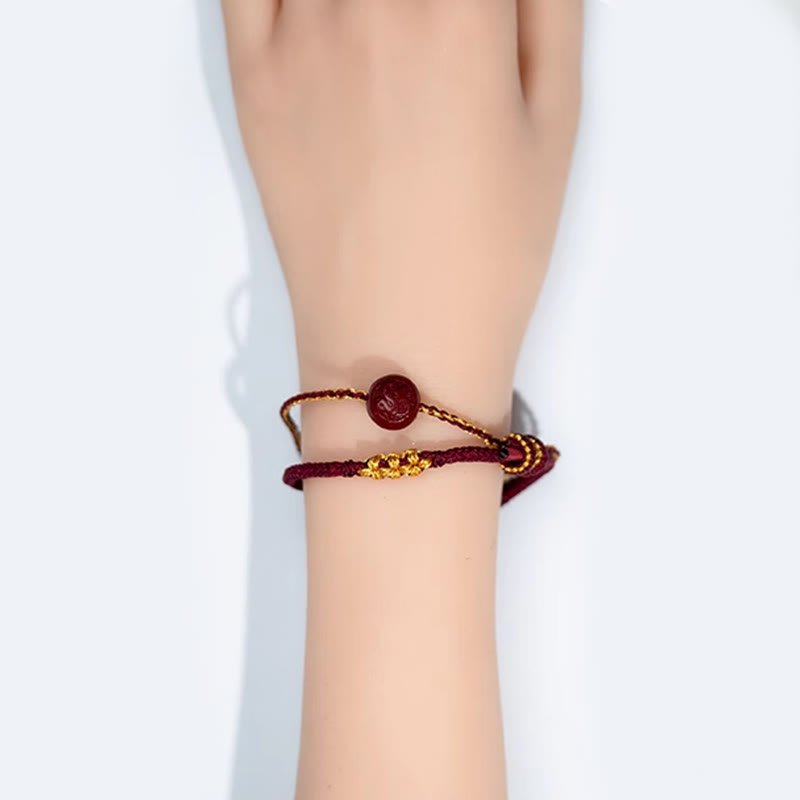 Buddha Stones, Pfirsichblütenknoten, Zinnoberperlen, achtsträngiges Zopf-Segensarmband - image 5