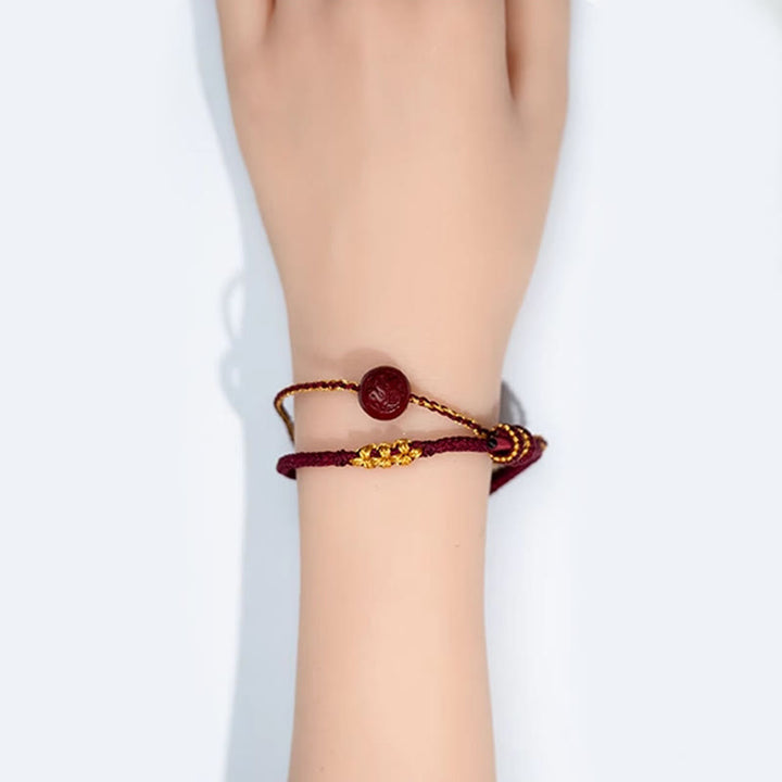 Buddha Stones, Pfirsichblütenknoten, Zinnoberperlen, achtsträngiges Zopf-Segensarmband - image 5