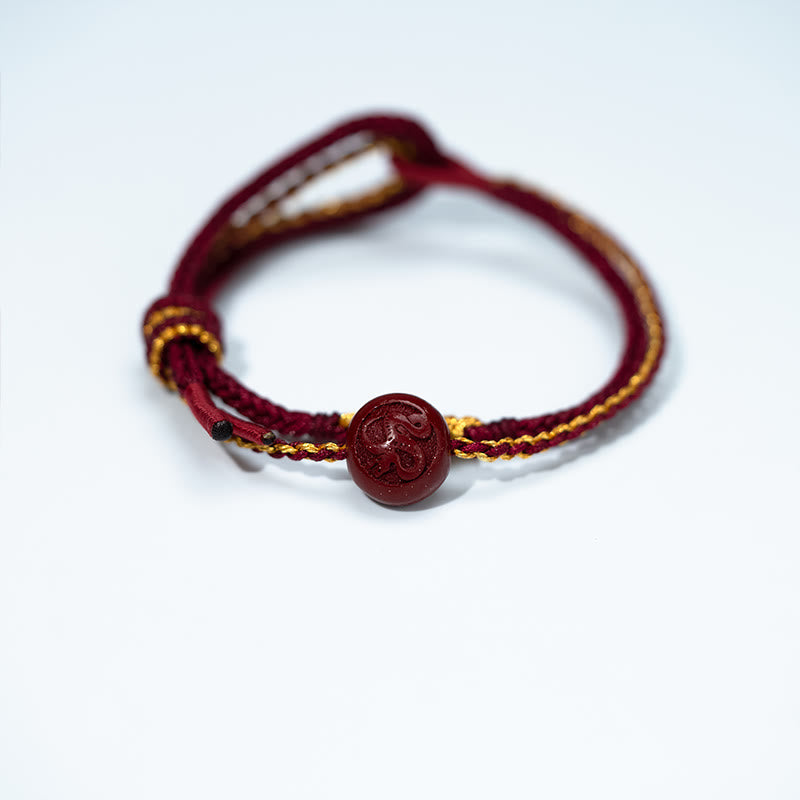 Buddha Stones, Pfirsichblütenknoten, Zinnoberperlen, achtsträngiges Zopf-Segensarmband - image 2