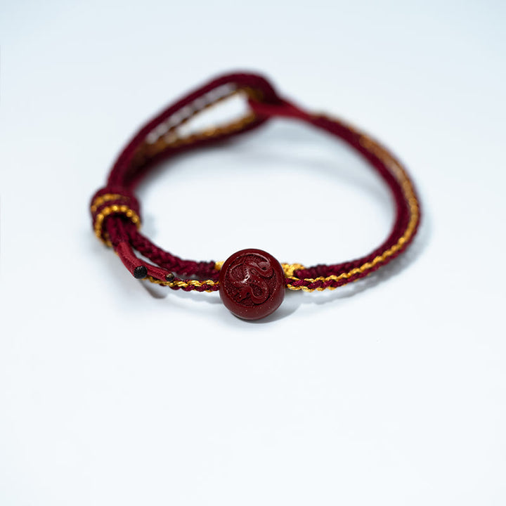 Buddha Stones, Pfirsichblütenknoten, Zinnoberperlen, achtsträngiges Zopf-Segensarmband - image 2