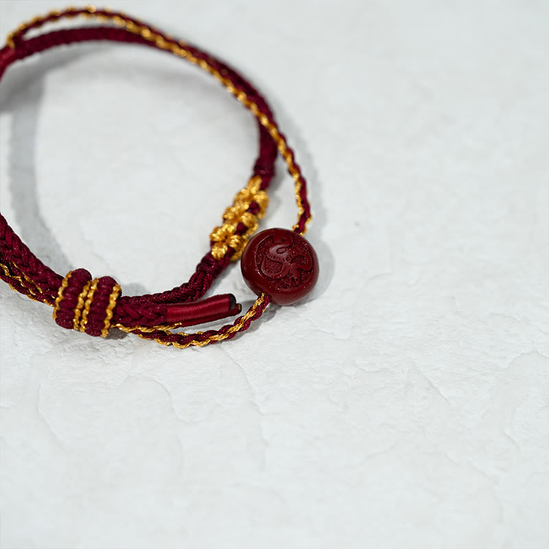 Buddha Stones, Pfirsichblütenknoten, Zinnoberperlen, achtsträngiges Zopf-Segensarmband - image 10