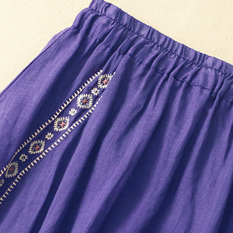 Buddha Stones, ethnisches Vintage-Stickerei-Knopf-Design, Damen-Baumwoll-Leinen-Rock in 7–8 Länge - image 1