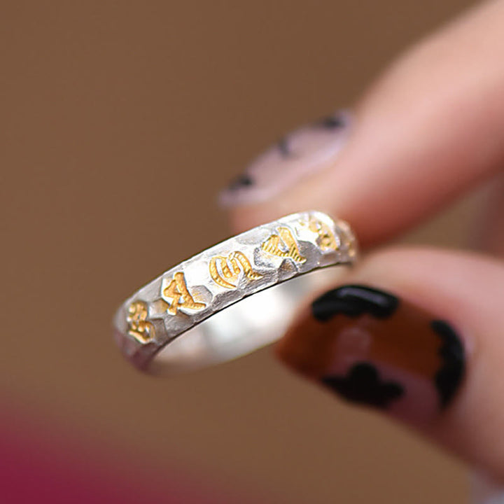 Buddha Stones , Hammermuster, Om Mani Padme Hum, verkupferter Silberring, Reichtum - image 18