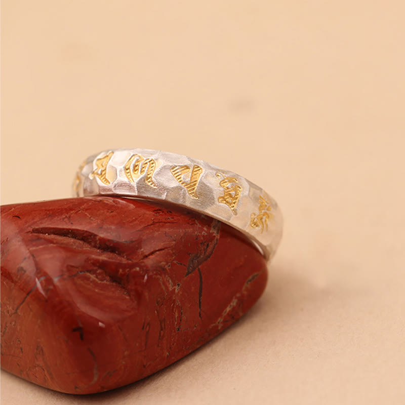 Buddha Stones , Hammermuster, Om Mani Padme Hum, verkupferter Silberring, Reichtum - image 14