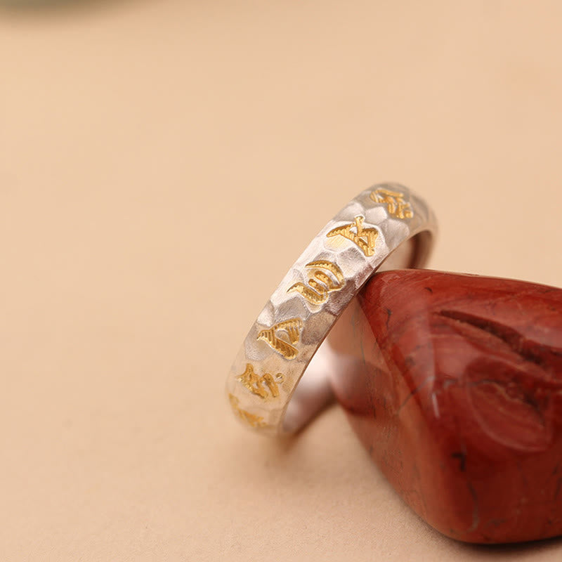 Buddha Stones , Hammermuster, Om Mani Padme Hum, verkupferter Silberring, Reichtum - image 13