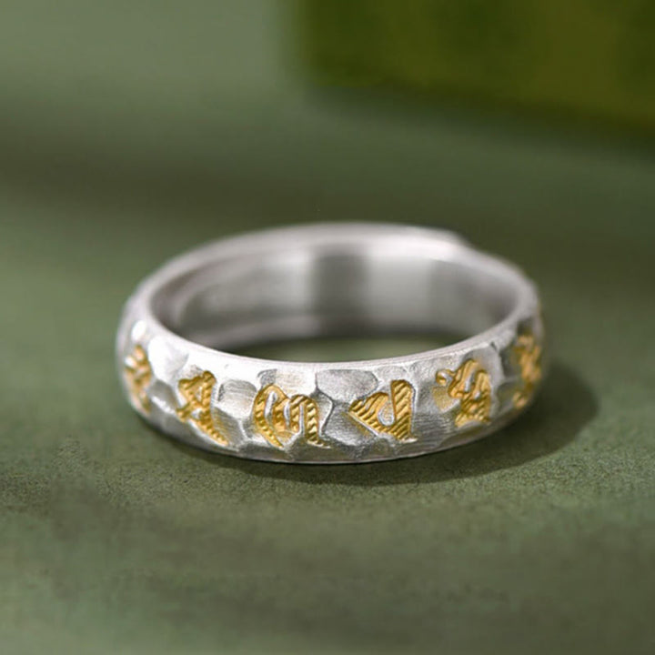 Buddha Stones , Hammermuster, Om Mani Padme Hum, verkupferter Silberring, Reichtum - image 5