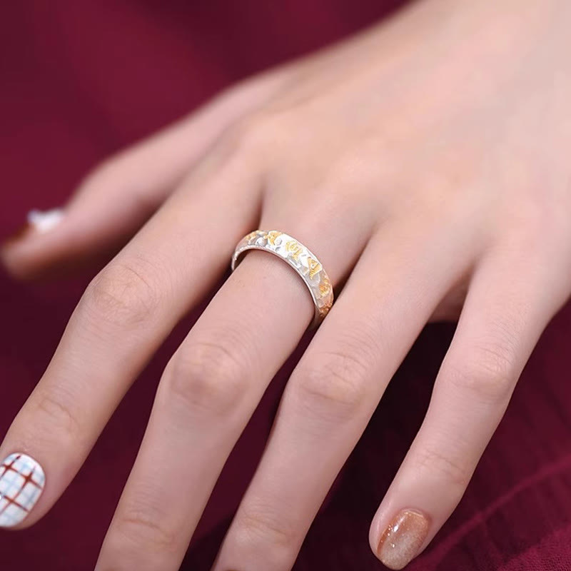 Buddha Stones , Hammermuster, Om Mani Padme Hum, verkupferter Silberring, Reichtum - image 20