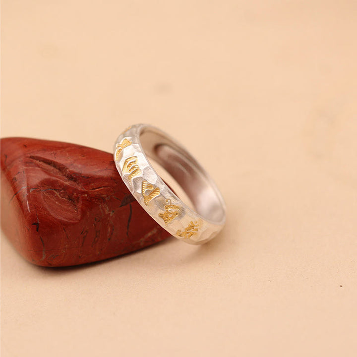 Buddha Stones , Hammermuster, Om Mani Padme Hum, verkupferter Silberring, Reichtum - image 15