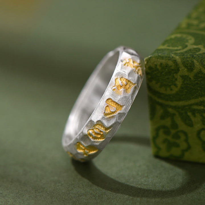 Buddha Stones , Hammermuster, Om Mani Padme Hum, verkupferter Silberring, Reichtum - image 11