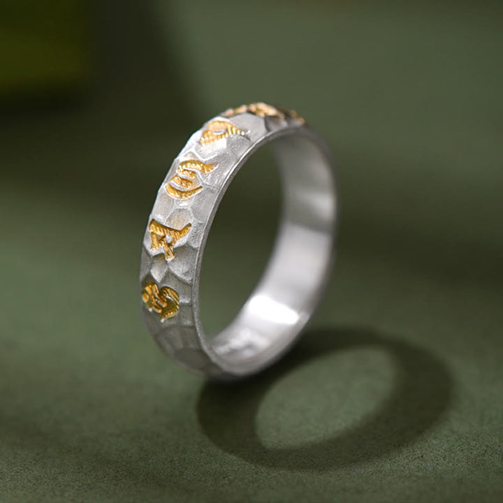 Buddha Stones , Hammermuster, Om Mani Padme Hum, verkupferter Silberring, Reichtum - image 2