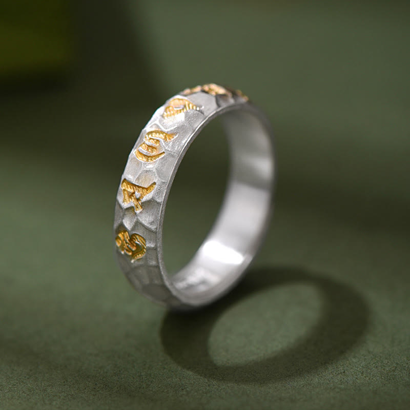 Buddha Stones , Hammermuster, Om Mani Padme Hum, verkupferter Silberring, Reichtum - image 2