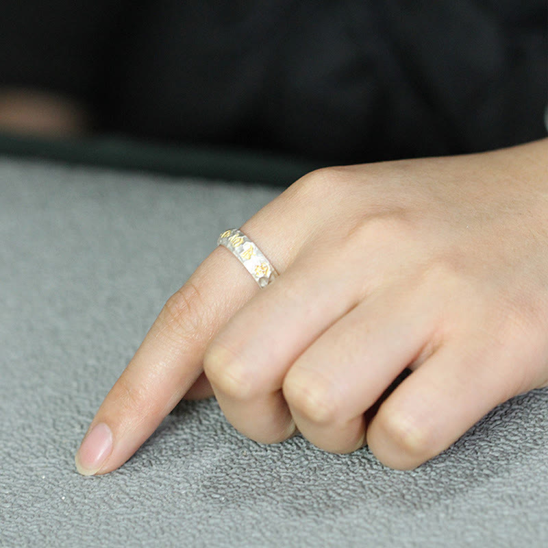 Buddha Stones , Hammermuster, Om Mani Padme Hum, verkupferter Silberring, Reichtum - image 22