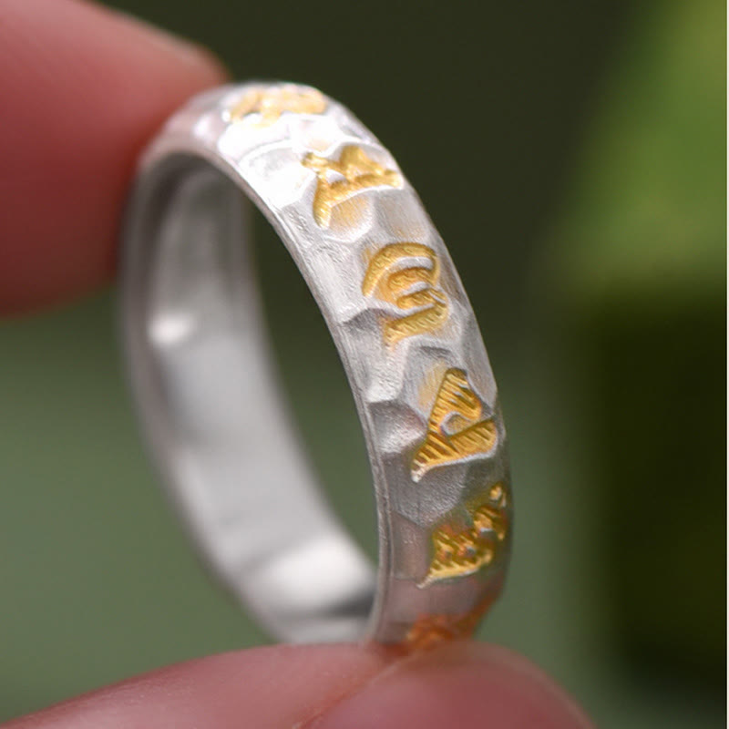 Buddha Stones , Hammermuster, Om Mani Padme Hum, verkupferter Silberring, Reichtum - image 9