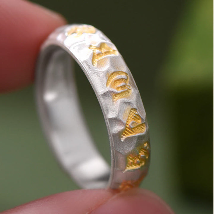 Buddha Stones , Hammermuster, Om Mani Padme Hum, verkupferter Silberring, Reichtum - image 9