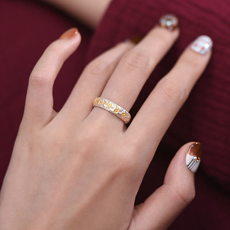 Buddha Stones , Hammermuster, Om Mani Padme Hum, verkupferter Silberring, Reichtum - image 21