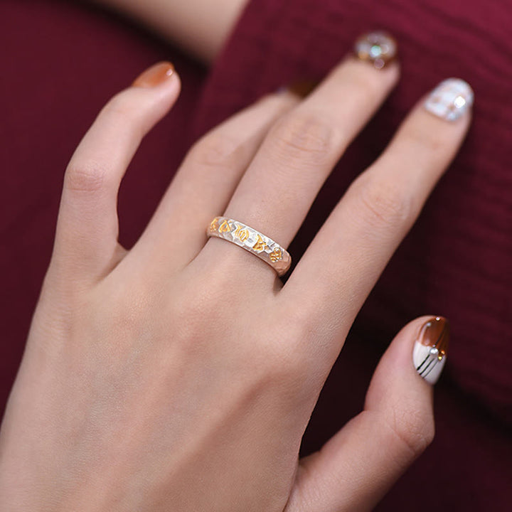 Buddha Stones , Hammermuster, Om Mani Padme Hum, verkupferter Silberring, Reichtum - image 21