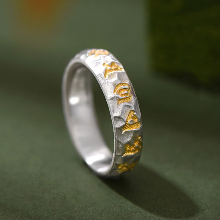 Buddha Stones , Hammermuster, Om Mani Padme Hum, verkupferter Silberring, Reichtum - Kupfer - image 1