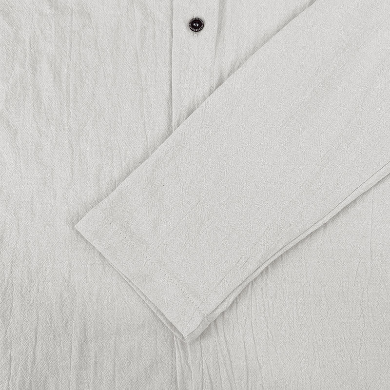 Buddha Stones Einfarbiges Langarm-Herrenhemd aus Leinen mit Kapuze und Kordelzug - image 9