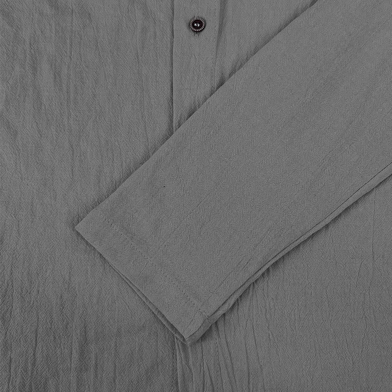 Buddha Stones Einfarbiges Langarm-Herrenhemd aus Leinen mit Kapuze und Kordelzug - image 16