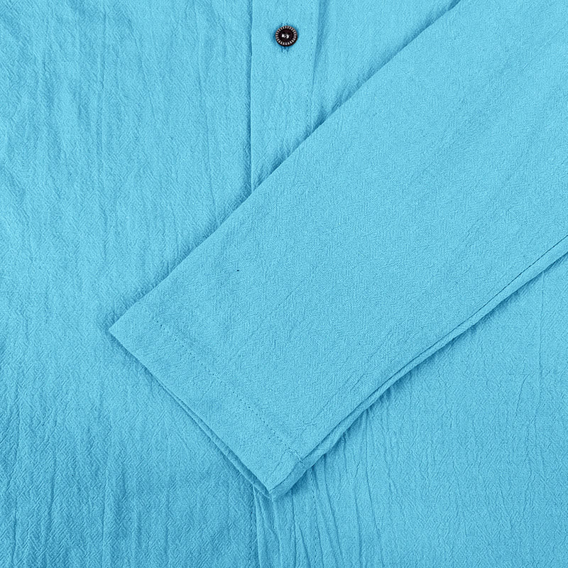 Buddha Stones Einfarbiges Langarm-Herrenhemd aus Leinen mit Kapuze und Kordelzug - image 23