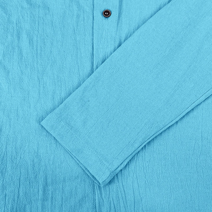 Buddha Stones Einfarbiges Langarm-Herrenhemd aus Leinen mit Kapuze und Kordelzug - image 23