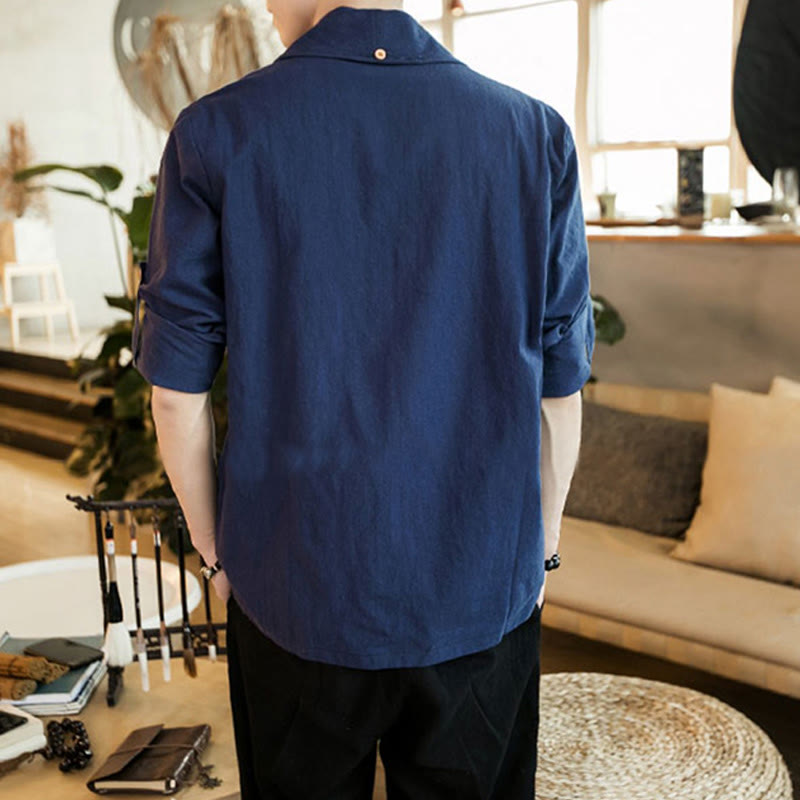 Buddha Stones Vintage Plain Revers Offene Front Jacke Baumwolle Herren Kimono - image 3