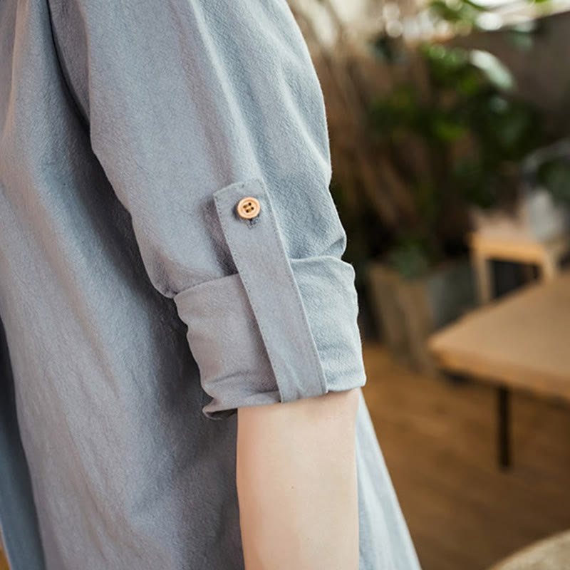 Buddha Stones Vintage Plain Revers Offene Front Jacke Baumwolle Herren Kimono - image 15