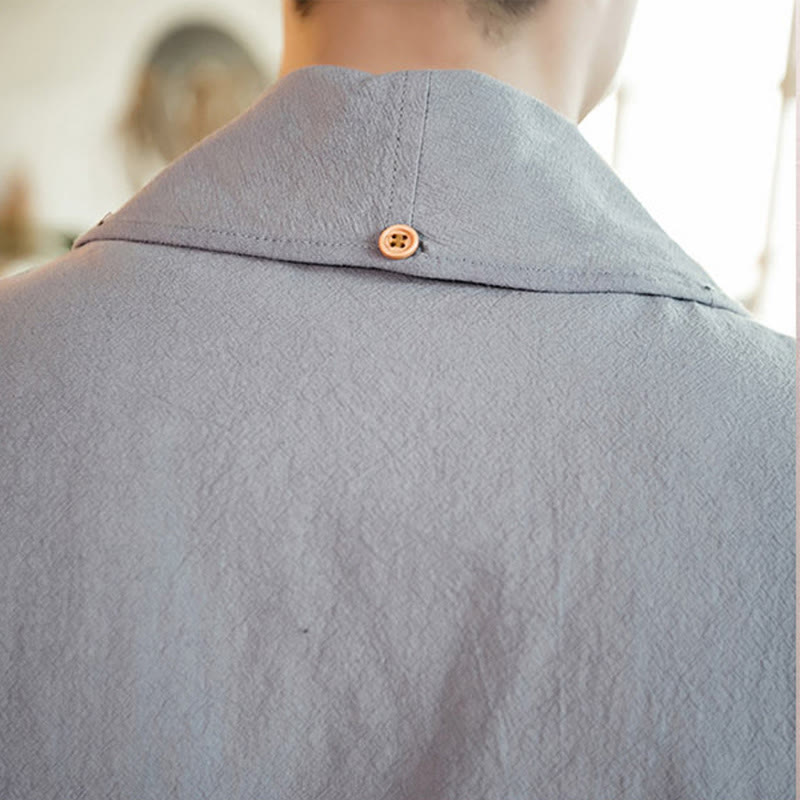 Buddha Stones Vintage Plain Revers Offene Front Jacke Baumwolle Herren Kimono - image 13