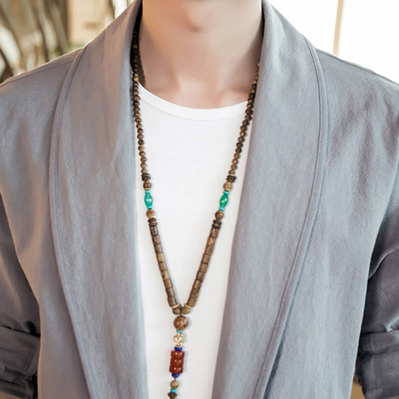 Buddha Stones Vintage Plain Revers Offene Front Jacke Baumwolle Herren Kimono - image 12