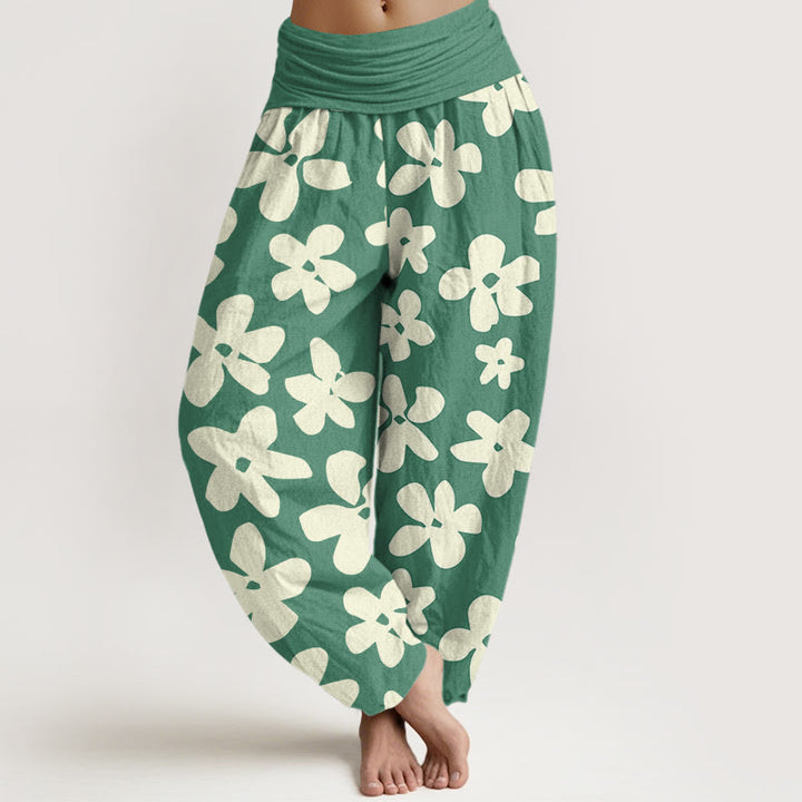 Buddha Stones Lässige Haremshose im Bohemian-Stil mit Blumenmuster für Damen, elastische Taille - MittelMeergrün - US22, UK/AU26,EU54 (6XL) - image 1