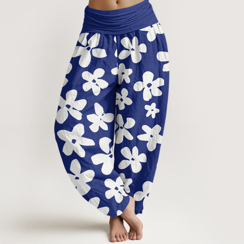 Buddha Stones Lässige Haremshose im Bohemian-Stil mit Blumenmuster für Damen, elastische Taille - Dunkelblau - US22, UK/AU26,EU54 (6XL) - image 5