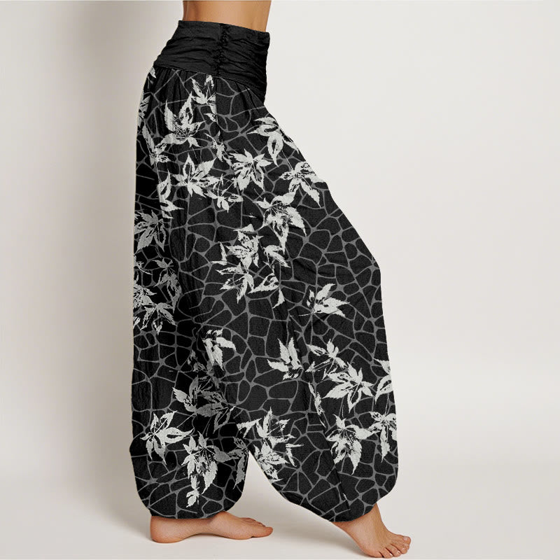 Buddha Stones Lässige Haremshose mit Ahornblatt-Muster für Damen, elastische Taille - image 9