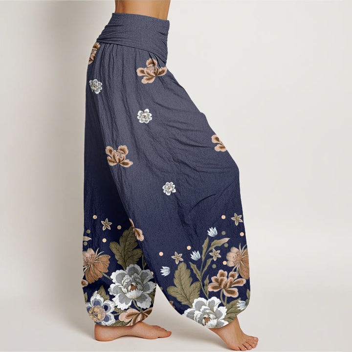 Buddha Stones Lässige Haremshose mit blühendem Blumenmuster für Damen, elastische Taille - image 2